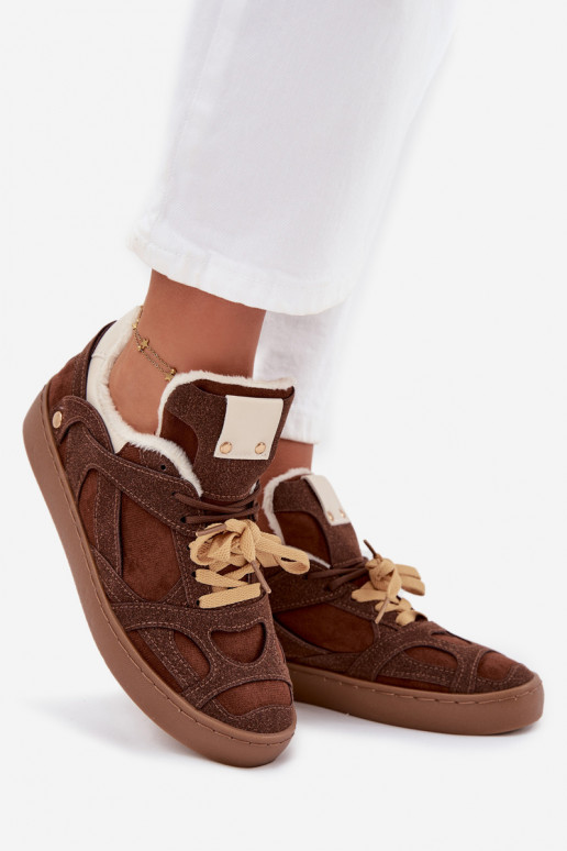 Sneakers tüüpi jalanõud Pealiste omad platvormiga voodriga karusnahaga pruunid värvi Solvia