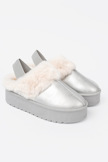 Hõbedat värvi Pealiste lumesaapad karusnahaga i platformą