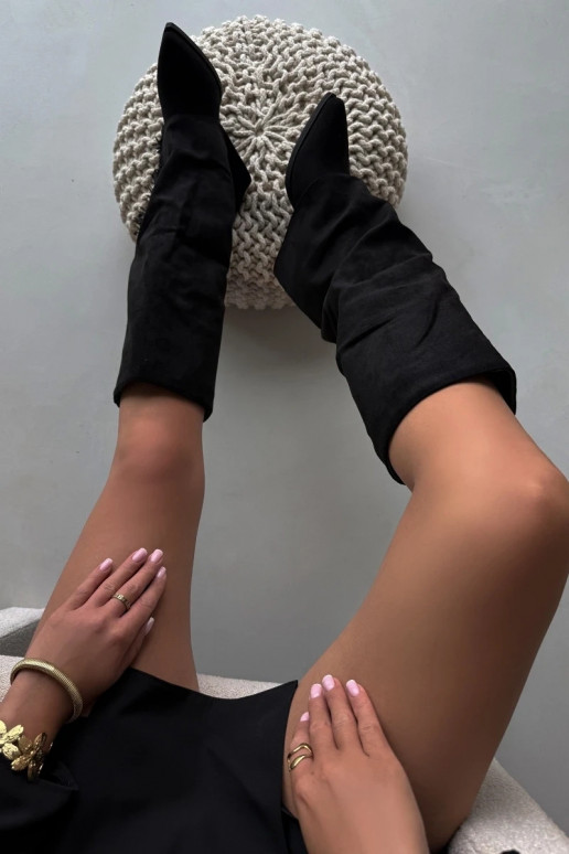 Sisseastutavad naiste pikad kauboistiilis saapad narmaste ja kontsaga, mustad Zalia