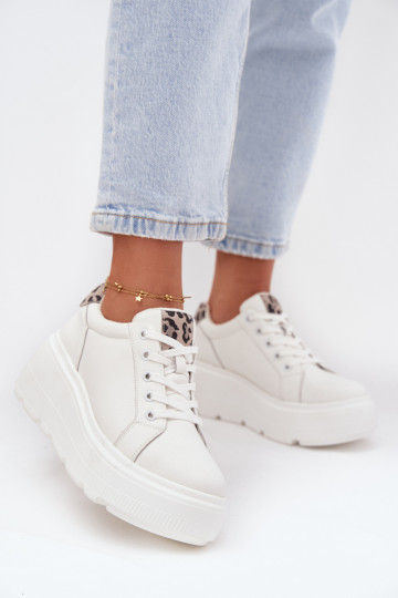 Pealhk Sneakers tüüpi jalanõud Pealiste omad platvormiga leopardimustriga Vinceza 89144 valget värvi 2