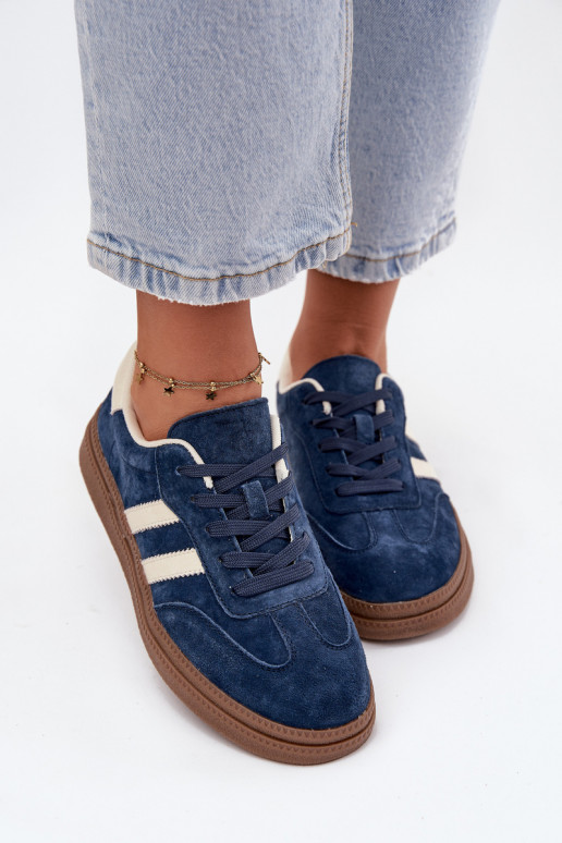 Sneakers tüüpi jalanõud Pealiste omad seemisnakhsed platvormiga tumesinist värvi Sylviona Sneakers tüüpi jalanõud Pealiste omad seemisnakhsed platvormiga tumesinist värvi Sylviona
