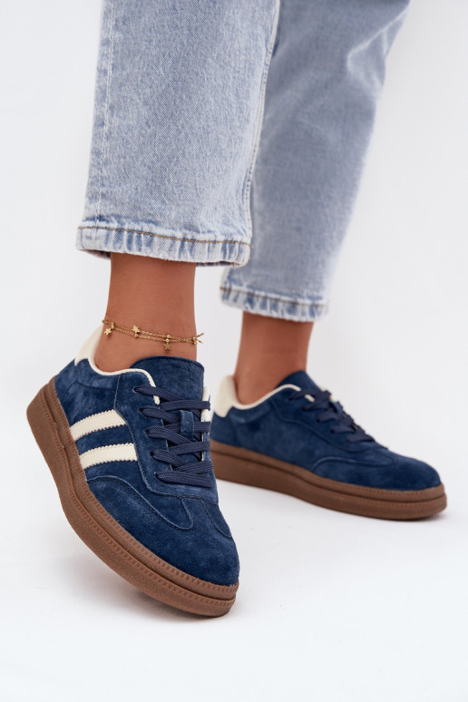 Sneakers tüüpi jalanõud Pealiste omad seemisnakhsed platvormiga tumesinist värvi Sylviona Sneakers tüüpi jalanõud Pealiste omad seemisnakhsed platvormiga tumesinist värvi Sylviona