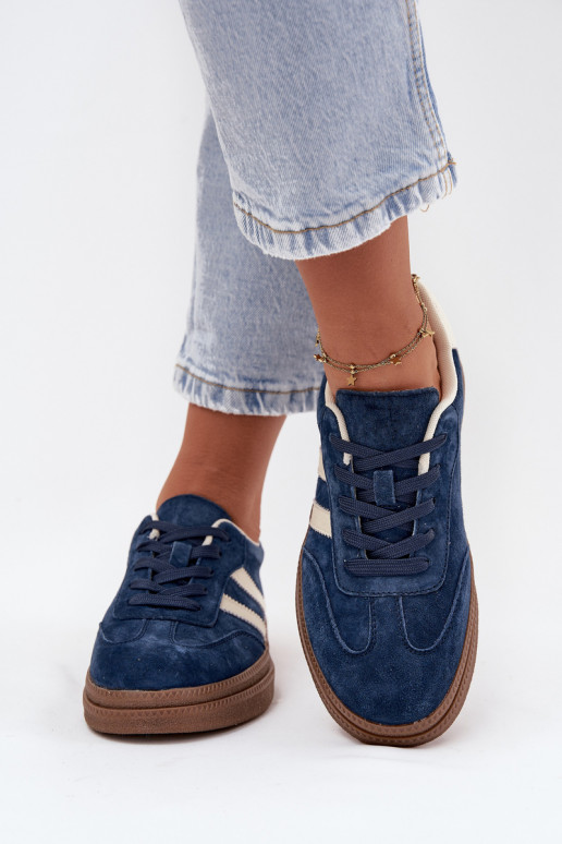 Sneakers tüüpi jalanõud Pealiste omad seemisnakhsed platvormiga tumesinist värvi Sylviona Sneakers tüüpi jalanõud Pealiste omad seemisnakhsed platvormiga tumesinist värvi Sylviona