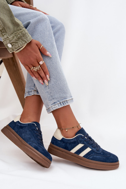 Sneakers tüüpi jalanõud Pealiste omad seemisnakhsed platvormiga tumesinist värvi Sylviona Sneakers tüüpi jalanõud Pealiste omad seemisnakhsed platvormiga tumesinist värvi Sylviona