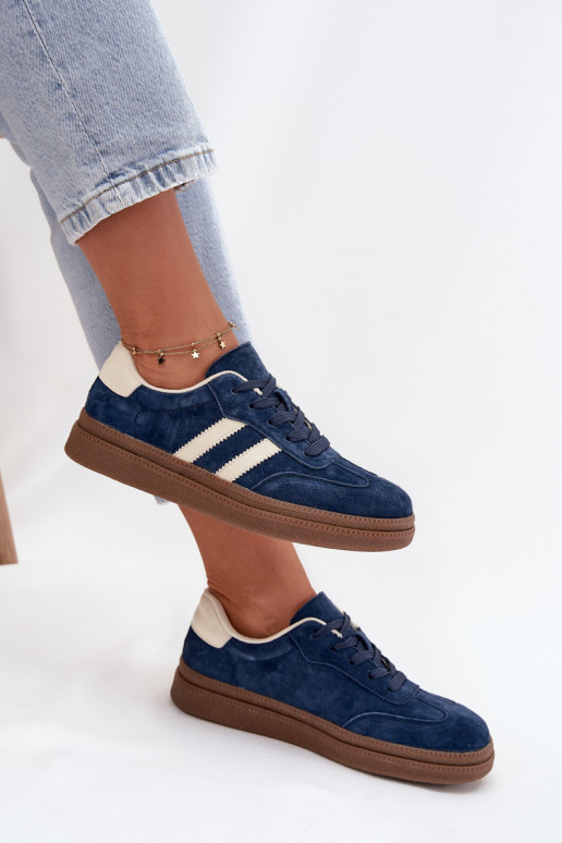 Sneakers tüüpi jalanõud Pealiste omad seemisnakhsed platvormiga tumesinist värvi Sylviona Sneakers tüüpi jalanõud Pealiste omad seemisnakhsed platvormiga tumesinist värvi Sylviona