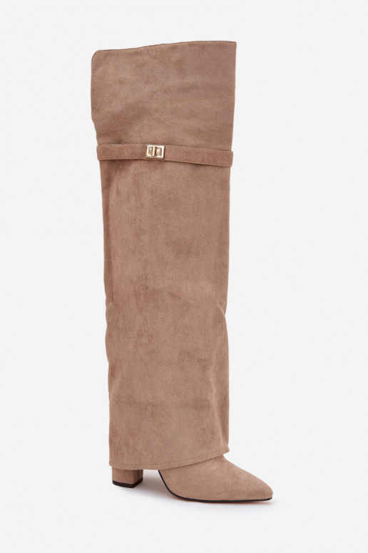 voodriga pika säärega saapadINysisseiniętą Cholesisseką Põlve jaoks Obcas Słupek beeži värvi Serelle