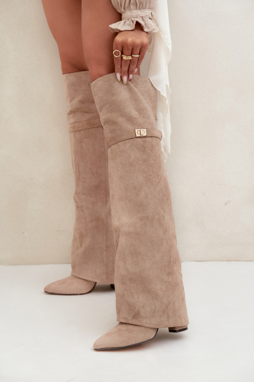 voodriga pika säärega saapadINysisseiniętą Cholesisseką Põlve jaoks Obcas Słupek beeži värvi Serelle