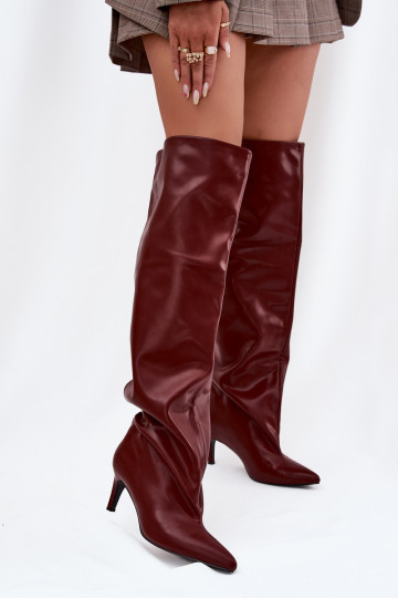 naiste pika säärega saapad kõrge jämeda kontsaga Slip-on bordoo-värvi Sellel onvilla 2