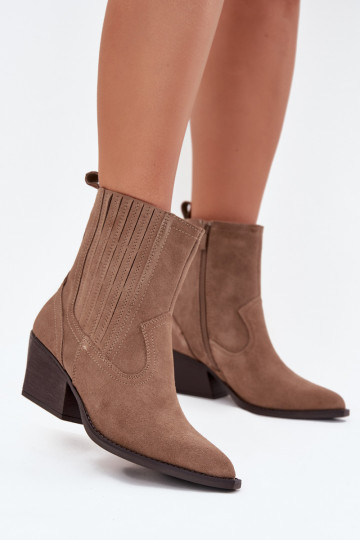Naine sametised cowboy-stiilis kingad kontsaga, soojustatud, khaki Dylira