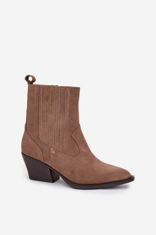 Naine sametised cowboy-stiilis kingad kontsaga, soojustatud, khaki Dylira