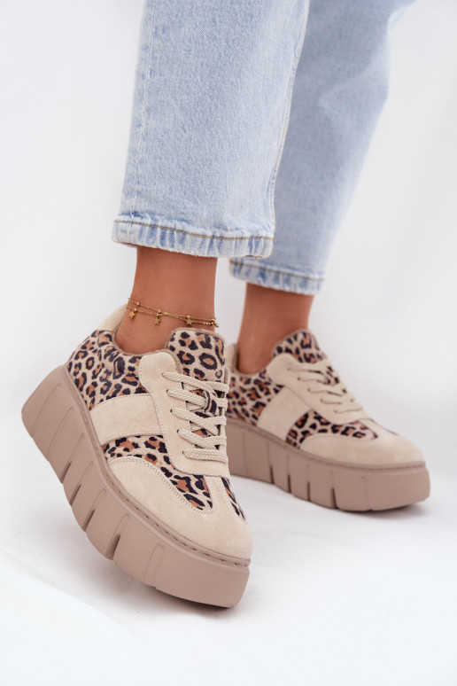 seemisnakhsed voodriga Sneakers tüüpi jalanõud Pealiste omad platvormiga Vinceza 66841 leopardimustriga beeži värvi seemisnakhsed voodriga Sneakers tüüpi jalanõud Pealiste omad platvormiga Vinceza 66841 leopardimustriga beeži värvi