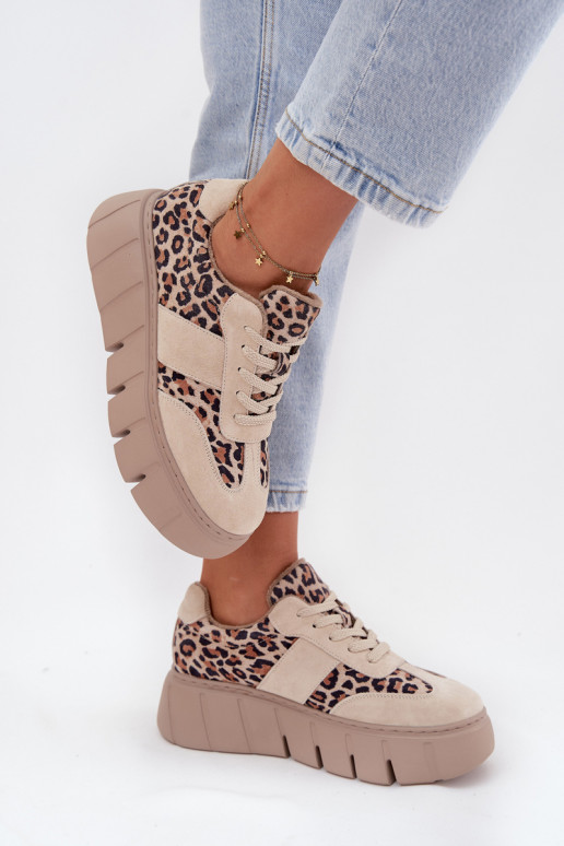 seemisnakhsed voodriga Sneakers tüüpi jalanõud Pealiste omad platvormiga Vinceza 66841 leopardimustriga beeži värvi seemisnakhsed voodriga Sneakers tüüpi jalanõud Pealiste omad platvormiga Vinceza 66841 leopardimustriga beeži värvi