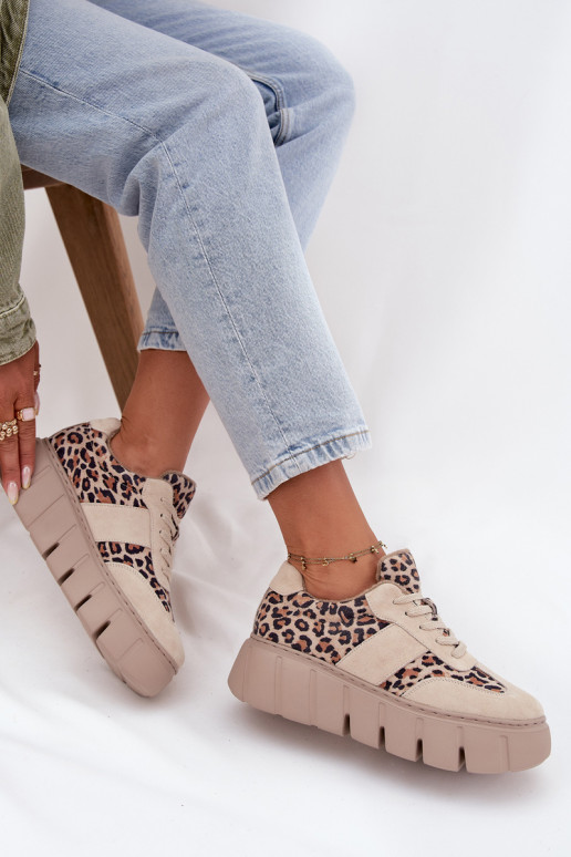 seemisnakhsed voodriga Sneakers tüüpi jalanõud Pealiste omad platvormiga Vinceza 66841 leopardimustriga beeži värvi seemisnakhsed voodriga Sneakers tüüpi jalanõud Pealiste omad platvormiga Vinceza 66841 leopardimustriga beeži värvi