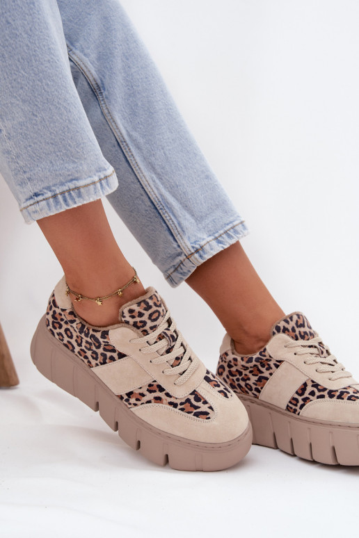 seemisnakhsed voodriga Sneakers tüüpi jalanõud Pealiste omad platvormiga Vinceza 66841 leopardimustriga beeži värvi seemisnakhsed voodriga Sneakers tüüpi jalanõud Pealiste omad platvormiga Vinceza 66841 leopardimustriga beeži värvi