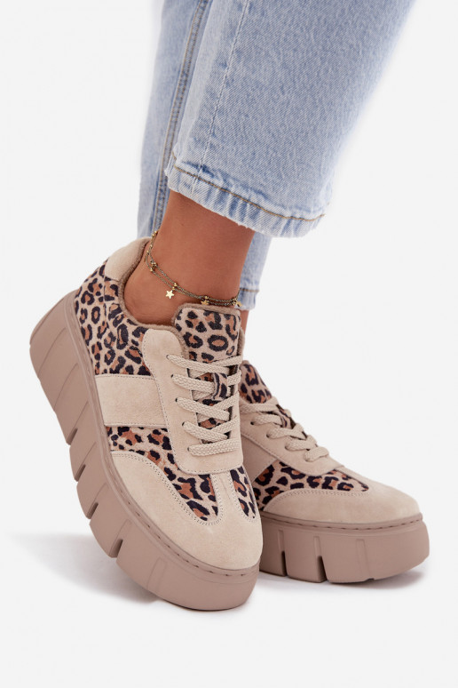 seemisnakhsed voodriga Sneakers tüüpi jalanõud Pealiste omad platvormiga Vinceza 66841 leopardimustriga beeži värvi seemisnakhsed voodriga Sneakers tüüpi jalanõud Pealiste omad platvormiga Vinceza 66841 leopardimustriga beeži värvi