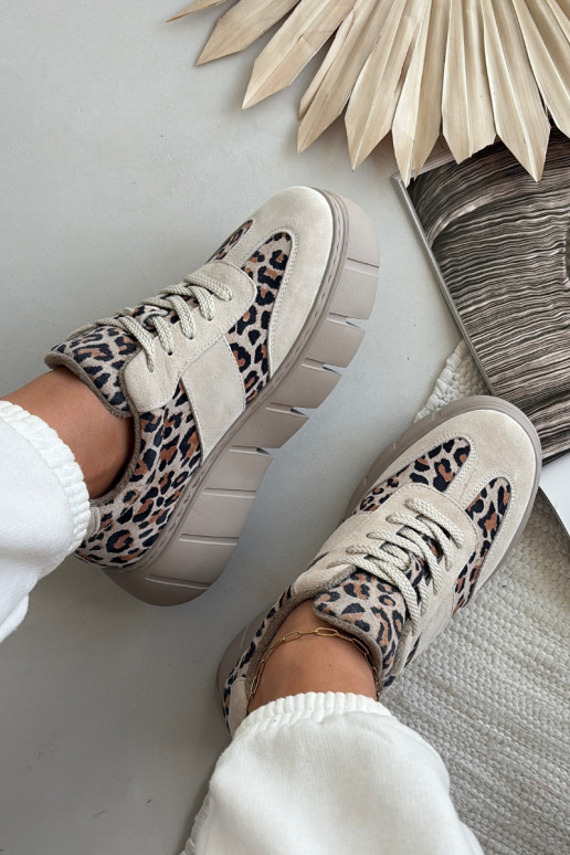seemisnakhsed voodriga Sneakers tüüpi jalanõud Pealiste omad platvormiga Vinceza 66841 leopardimustriga beeži värvi seemisnakhsed voodriga Sneakers tüüpi jalanõud Pealiste omad platvormiga Vinceza 66841 leopardimustriga beeži värvi