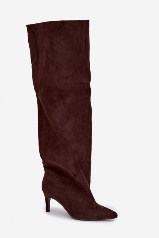 naiste pika säärega saapad kõrge jämeda kontsaga Slip-on Czekoladosissee Sellel onvilla