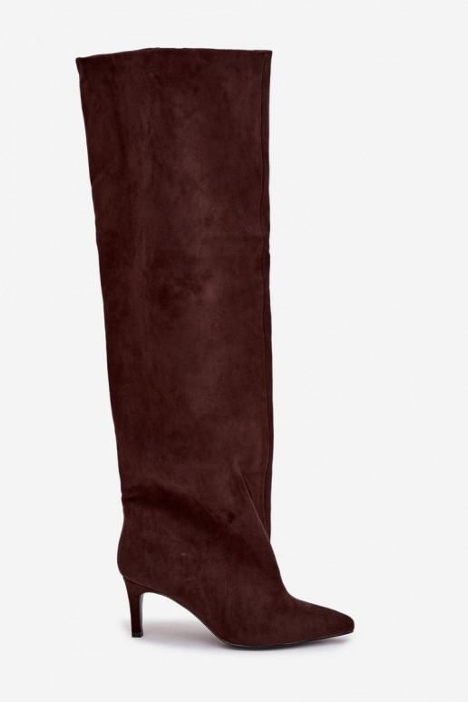 naiste pika säärega saapad kõrge jämeda kontsaga Slip-on Czekoladosissee Sellel onvilla