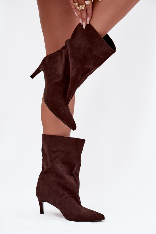 Slip-on Pealiste poolsaapad kõrge jämeda kontsaga Czekoladosissee Solvienne