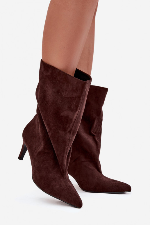 Slip-on Pealiste poolsaapad kõrge jämeda kontsaga Czekoladosissee Solvienne