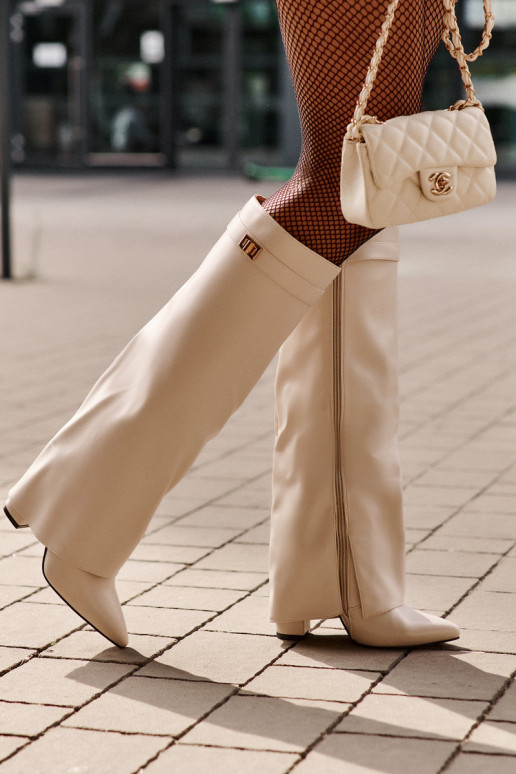 naiste pika säärega saapad Eko PealhkINysisseiniętą Cholesisseką kõrge jämeda kontsaga Elevandiluu värvi Avamora