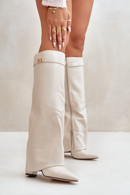 naiste pika säärega saapad Eko PealhkINysisseiniętą Cholesisseką kõrge jämeda kontsaga Elevandiluu värvi Avamora