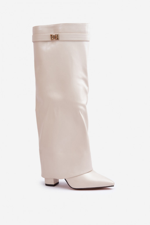 naiste pika säärega saapad Eko PealhkINysisseiniętą Cholesisseką kõrge jämeda kontsaga Elevandiluu värvi Avamora