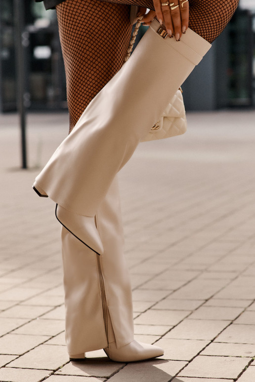 naiste pika säärega saapad Eko PealhkINysisseiniętą Cholesisseką kõrge jämeda kontsaga Elevandiluu värvi Avamora