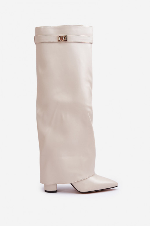 naiste pika säärega saapad Eko PealhkINysisseiniętą Cholesisseką kõrge jämeda kontsaga Elevandiluu värvi Avamora