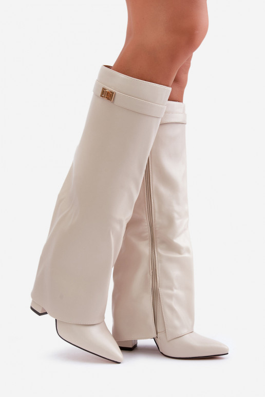 naiste pika säärega saapad Eko PealhkINysisseiniętą Cholesisseką kõrge jämeda kontsaga Elevandiluu värvi Avamora