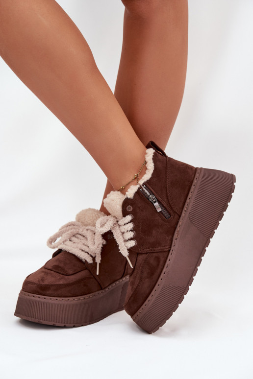 nööpidega lumesaapad Pealiste omad platvormiga karusnahaga Typu Baranek pruunid värvi Luma