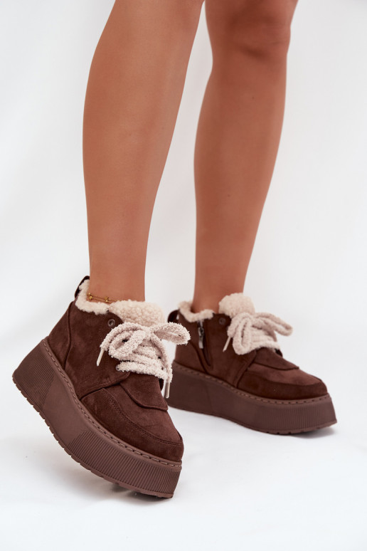 nööpidega lumesaapad Pealiste omad platvormiga karusnahaga Typu Baranek pruunid värvi Luma