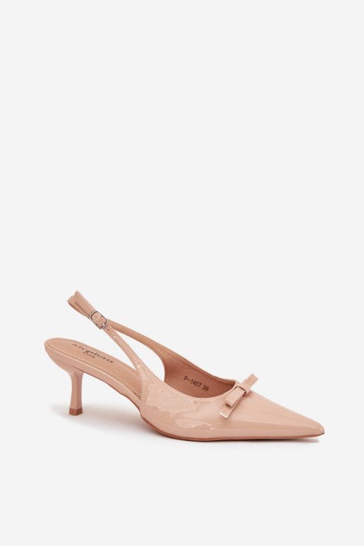 Laque Kingad kõrge jämeda kontsaga lipsukesega Nude Olvena