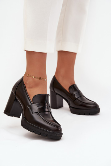 jalatsid Pealiste omad kõrge jämeda kontsaga eko-nahast Czekoladosissee Ilyssia