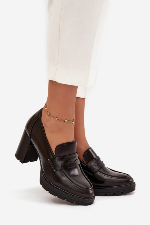 jalatsid Pealiste omad kõrge jämeda kontsaga eko-nahast Czekoladosissee Ilyssia