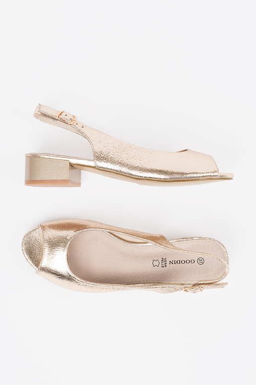 Kuldne värv sandaalid madala kontsaga Kuldne värv sandaalid madala kontsaga