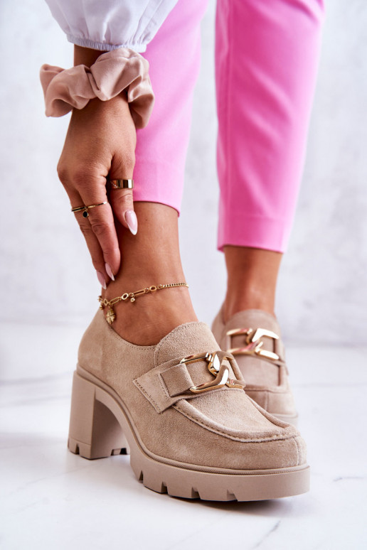 Elegantsed jalatsid kõrge jämeda kontsaga Kuldse kaunistusega Elevandiluu värvi Lemar Harmell