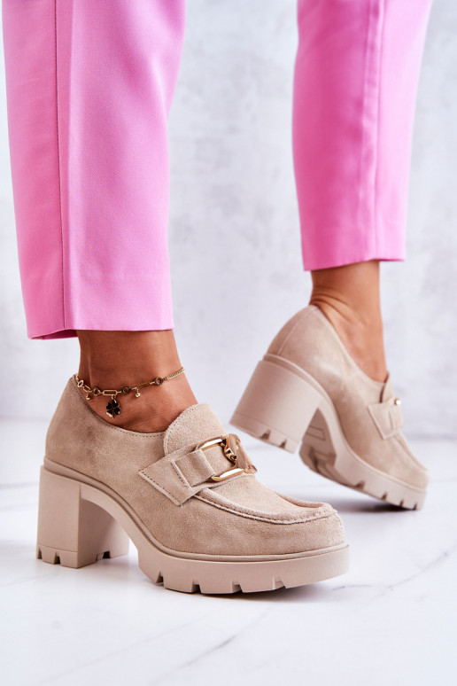 Elegantsed jalatsid kõrge jämeda kontsaga Kuldse kaunistusega Elevandiluu värvi Lemar Harmell