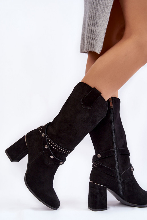 Pealiste omad seemisnakhsed pika säärega saapad kõrge jämeda kontsaga Lesisseski Shoes 2934/B msuud