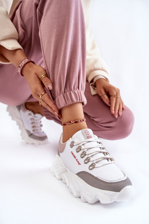 Pealiste omad Sneakers tüüpi jalanõud platvormiga Cross Jeans KK2R4071C valget värvi Pealiste omad Sneakers tüüpi jalanõud platvormiga Cross Jeans KK2R4071C valget värvi