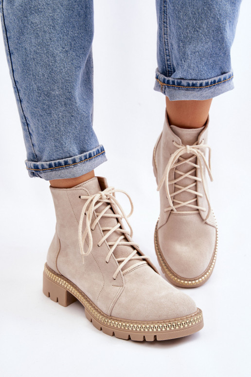 Pealiste poolsaapad laiade nööridega Lesisseski Shoes 3285 Elevandiluu värvi Pealiste poolsaapad laiade nööridega Lesisseski Shoes 3285 Elevandiluu värvi