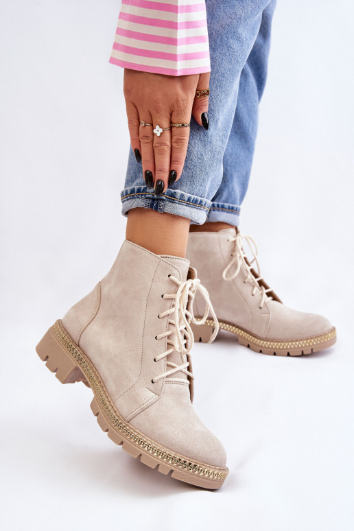 Pealiste poolsaapad laiade nööridega Lesisseski Shoes 3285 Elevandiluu värvi Pealiste poolsaapad laiade nööridega Lesisseski Shoes 3285 Elevandiluu värvi