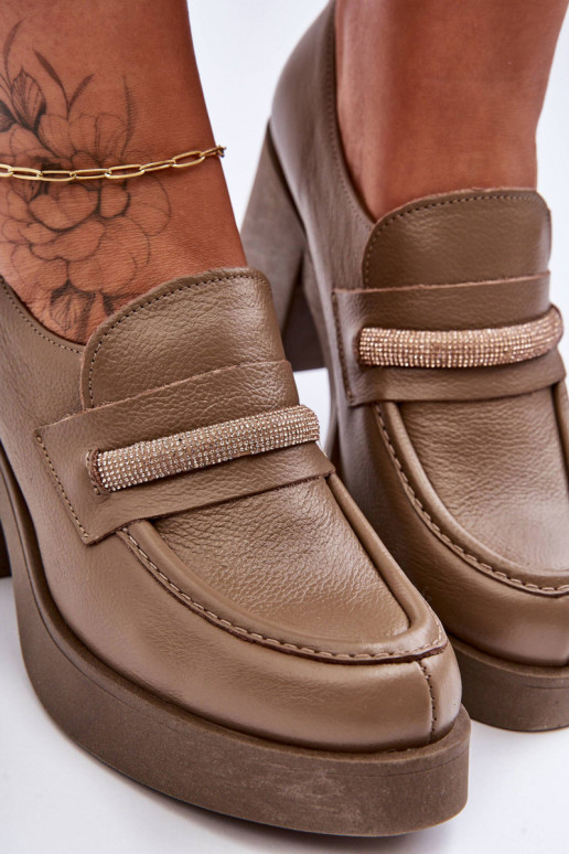 Pealhk jalatsid kõrge jämeda kontsaga kaunistustega beeži värvi Lemar Gelanor