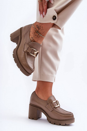 Elegantsed jalatsid kõrge jämeda kontsaga kaunistustega beeži värvi Lemar Harmell 2