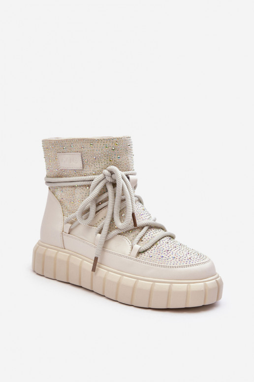 voodriga nööpidega lumesaapad Kaunistustega Kivikividega GOE MM2N4081 beeži värvi voodriga nööpidega lumesaapad Kaunistustega Kivikividega GOE MM2N4081 beeži värvi