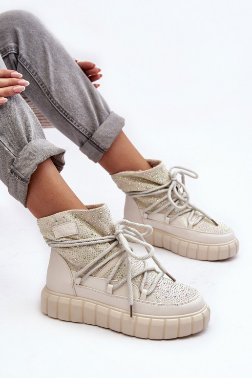 voodriga nööpidega lumesaapad Kaunistustega Kivikividega GOE MM2N4081 beeži värvi voodriga nööpidega lumesaapad Kaunistustega Kivikividega GOE MM2N4081 beeži värvi