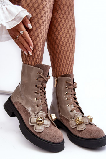 Moekad Pealiste omad Pealiste poolsaapad tõmblukuga Kaunistustega D&A MR870-76 Halli värvi-pruunid värvi