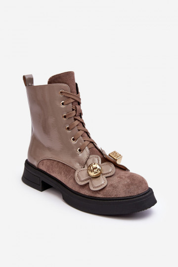 Moekad Pealiste omad Pealiste poolsaapad tõmblukuga Kaunistustega D&A MR870-76 Halli värvi-pruunid värvi 2