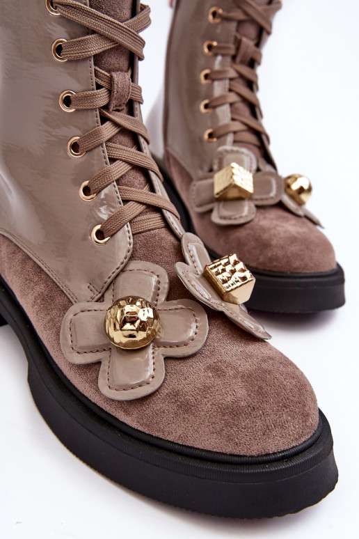 Moekad Pealiste omad Pealiste poolsaapad tõmblukuga Kaunistustega D&A MR870-76 Halli värvi-pruunid värvi Moekad Pealiste omad Pealiste poolsaapad tõmblukuga Kaunistustega D&A MR870-76 Halli värvi-pruunid värvi