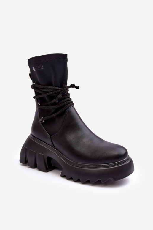 Pealiste poolsaapad platvormiga saapad koos stiilsete detailidega msuud Big Star MM274590 Pealiste poolsaapad platvormiga saapad koos stiilsete detailidega msuud Big Star MM274590